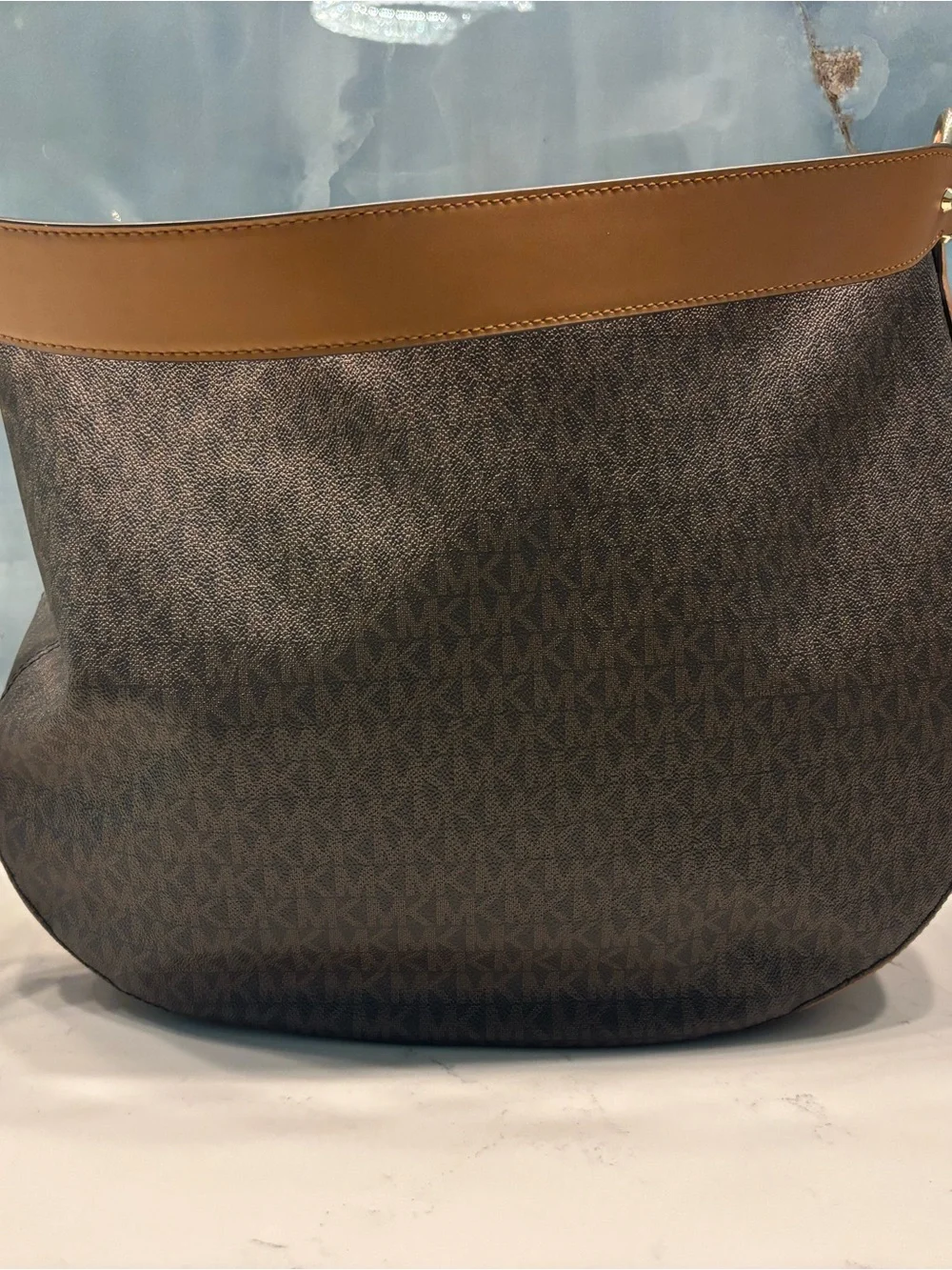 Michael Kors Dark Brown Signature Messenger Bag with Gold Logo